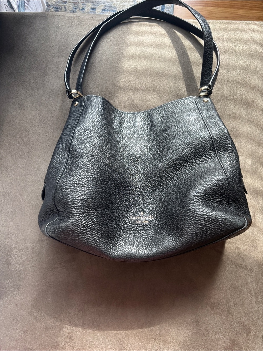 kate spade Black Pebbled Leather Hobo Shoulder Bag with Double Straps